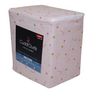 Cuddl Duds Queen Heavyweight Flannel Sheet Set Pink Candy Cane Brushed Cotton